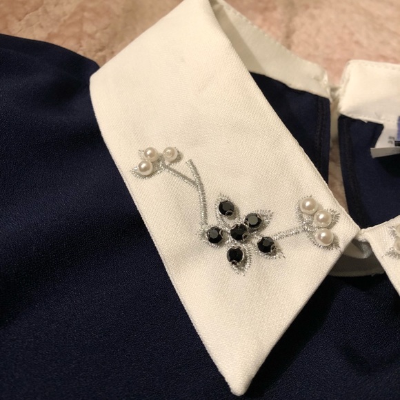 Navy collared shirt with faux gems - Picture 3 of 8